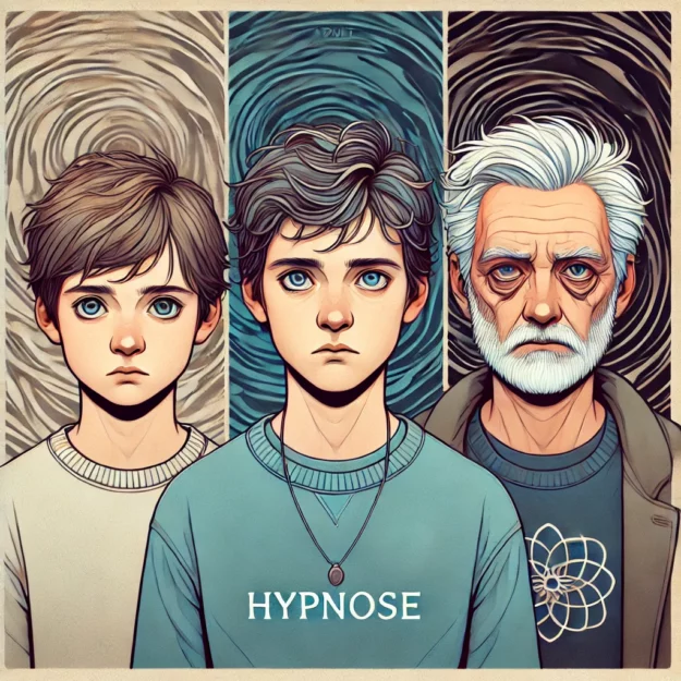 Une illustration numérique symbolique illustrant le concept de traumatisme transgénérationnel. L'image est divisée en trois sections représentant trois genres