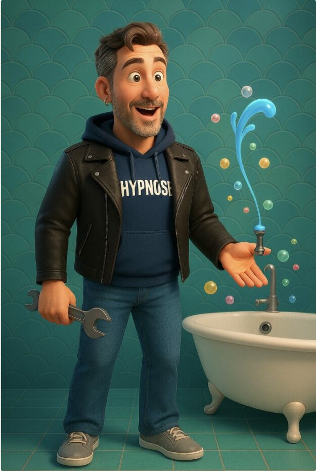 Illustration humoristique d’un jet d’eau vertical dans une salle de bain, représentant la « bidouche ».