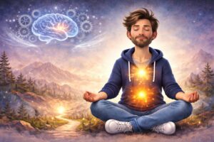 personne assise, concentrée sur ses ressentis corporels pour développer son intuition corporelle
