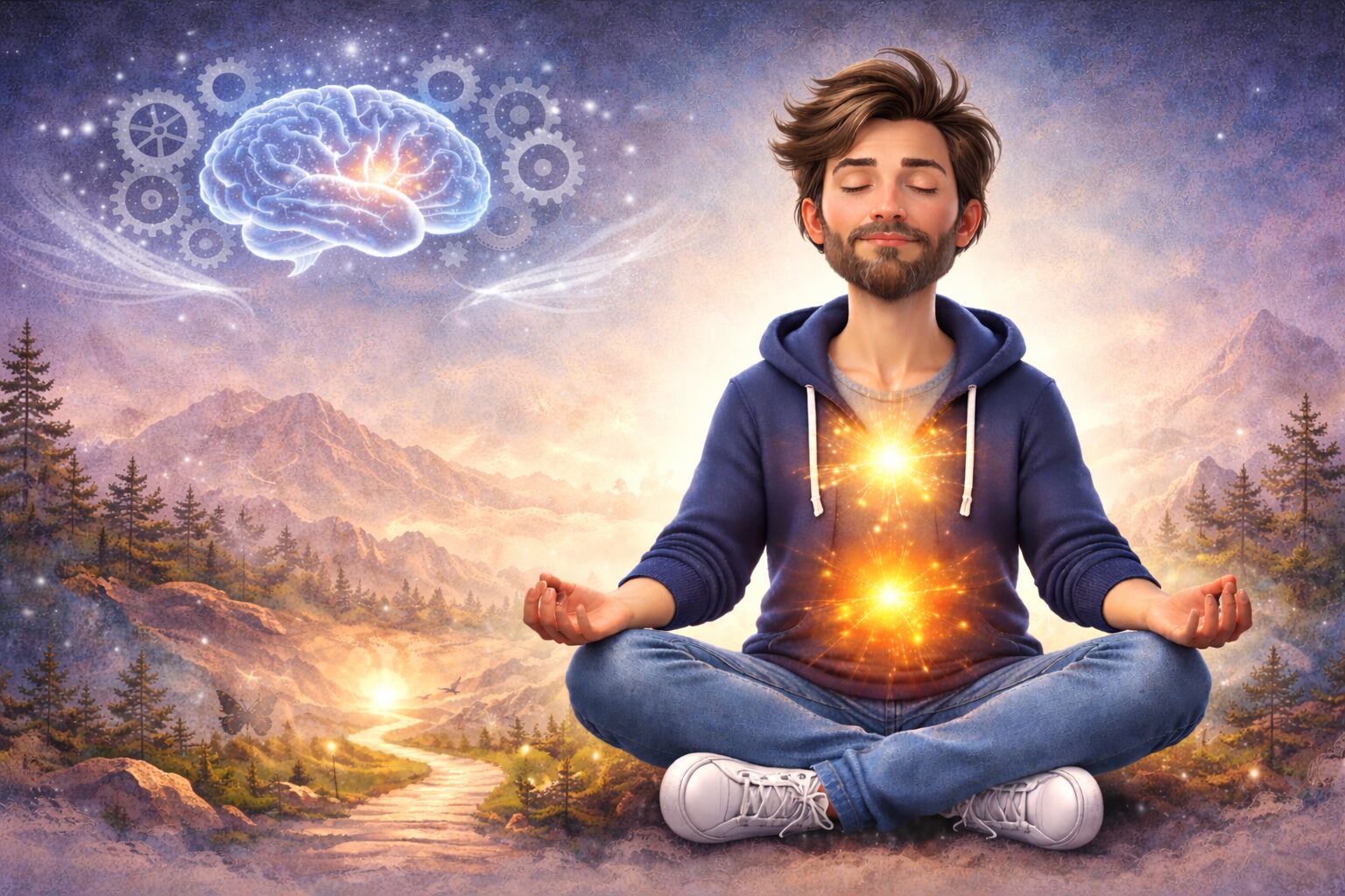 personne assise, concentrée sur ses ressentis corporels pour développer son intuition corporelle